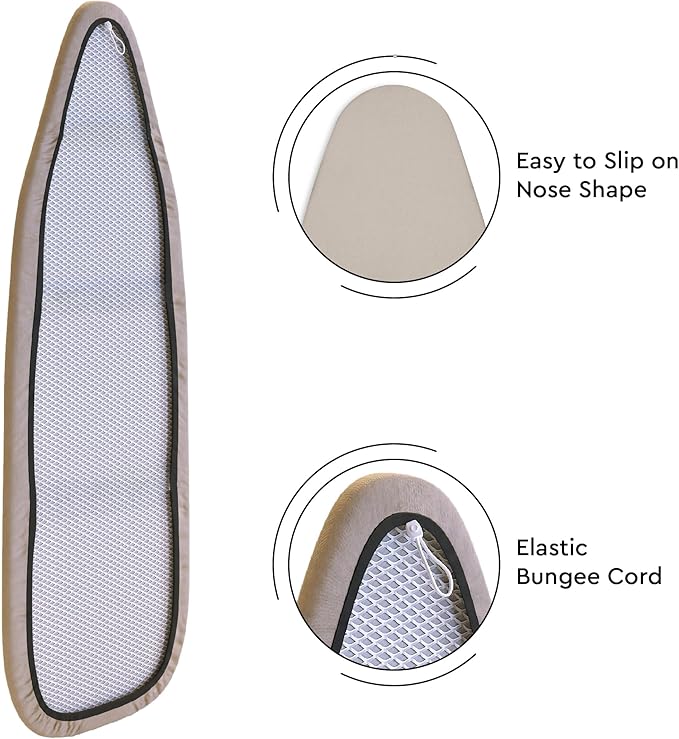 Encasa XO Ironing Board Cover and Pad 49"x18" - 4mm Felt Wide Iron Board Cover with Padding - Heat Resistant, Stain-Safe Dye, Non Slip Elastic Bungee Cord Tightening Iron Table Cover Ice Blue