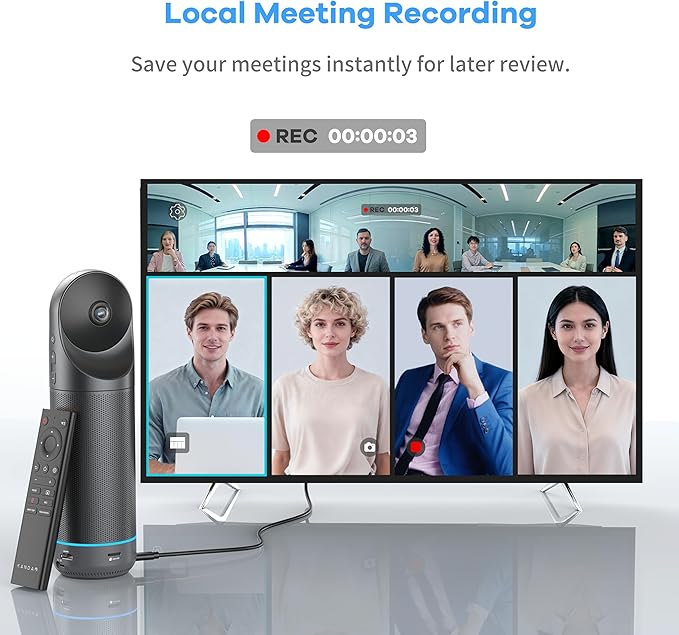 KanDao Meeting Pro 360° Video Conference Room Camera - AI Tracking, Meeting Recording & USB Plug-Play, Portable 8 Mics Array Meeting Camera, Compatible with Zoom/Teams/Google Meet, 5 Smart Modes
