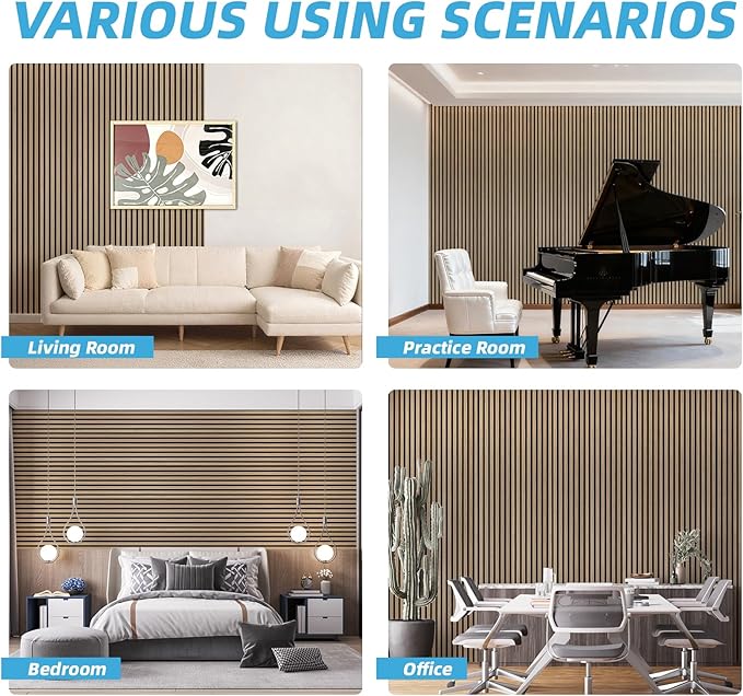 Art3d 4-Piece 94 x 12.6 Inch Acoustic Lightweight Slat Wall Panel - Waterproof Wood Textured Wainscoting Panel of 33 Sq.Ft for Bedroom, Home Theater Office Accent Wall, Boxwood