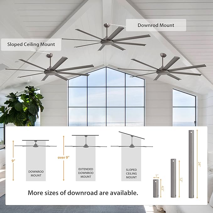 WINGBO 80 Inch Industrial Ceiling Fan without Light, 8 Aluminum Blades Ceiling Fan No Light, 6-Speed Reversible Noiseless DC Motor for Kitchen Bedroom Living Room, Charcoal Gray