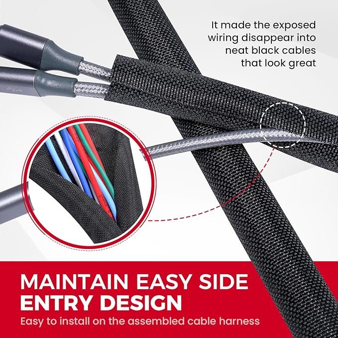 Automotive Wire Sheathing Split Wire Loom Braided Mesh Woven Cable Sleeve for Wires/Cable Cord Protector (1/4" - 48 Feet)
