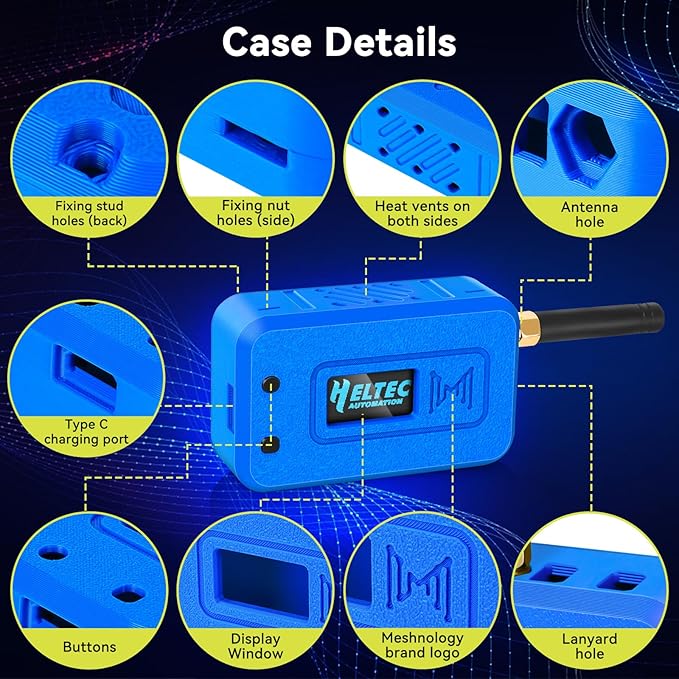 Meshnology 2 Set ESP32 Lo Ra V3 Module Board with 915 MHz Antenna + 3000mAh Battery + Case - with WiFi Blue Tooth SX1262 CP2102 0.96” OLED Display Type C for Ar duino Mesh Tastic IOT (N35, Blue)