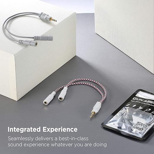 DUKABEL Headphone Splitter, AUX Splitter Cable for Headset Knitted 3.5mm Splitter 2-Way Audio Splitter Stereo Audio Y Cable Produces Equal Audio Output for Headphones Earphones Speakers Joy Series