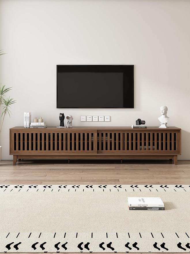 Lumisphere 94.48 Inch Modern Tv StandEntertainment Center with Sliding Doors.Storage Compartments, Living Room Cabinet Walnut