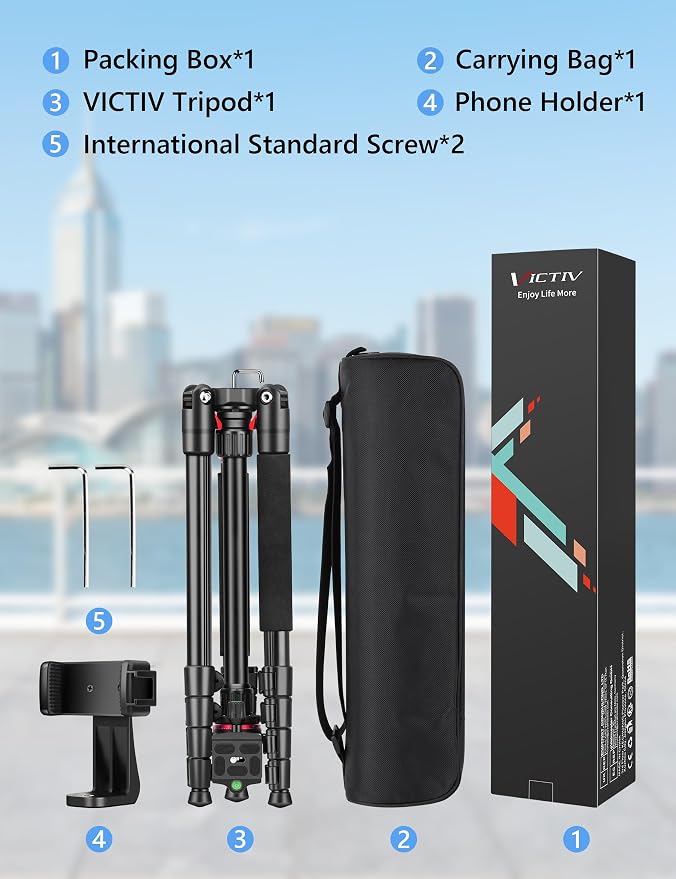 78" Porfessional Tripod for Camera & Phone, Victiv Aluminum Camera Tripod - Image 8