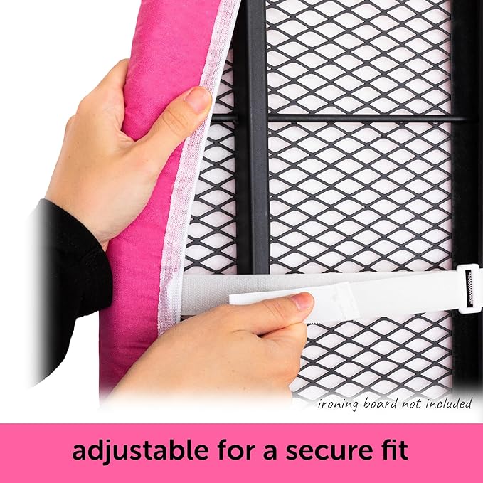 Oliso Ironing Board Cover, Durable 100% Cotton Lined with Professional Grade Felt pad - Fits Standard 54” x 15" Boards, a Wide Elastic Edge, Two Adjustable Straps for Secure Fit (Raspberry)