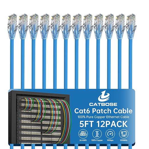5 Feet Cat6 Patch Cables, Solid Pure Copper Patch Cord, Cat 6 Ethernet Cable by CatBose