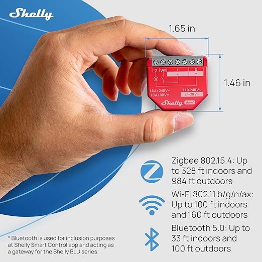 Shelly 1PM Gen4 | Wi-Fi, Zigbee, Matter Smart Relay Switch with Power Metering, 1-Channel 16A | Home Automation | Alexa, SmartThings, Google Home, Apple HomeKit Compatible | iOS Android App (2 Pack)