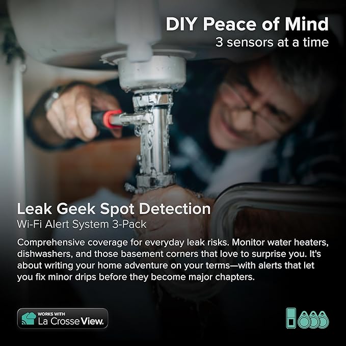 Leak Geek Spot Detection Wi-Fi Alert System with The Bridge Gateway and 3 Water Leak Spot Detection Sensors