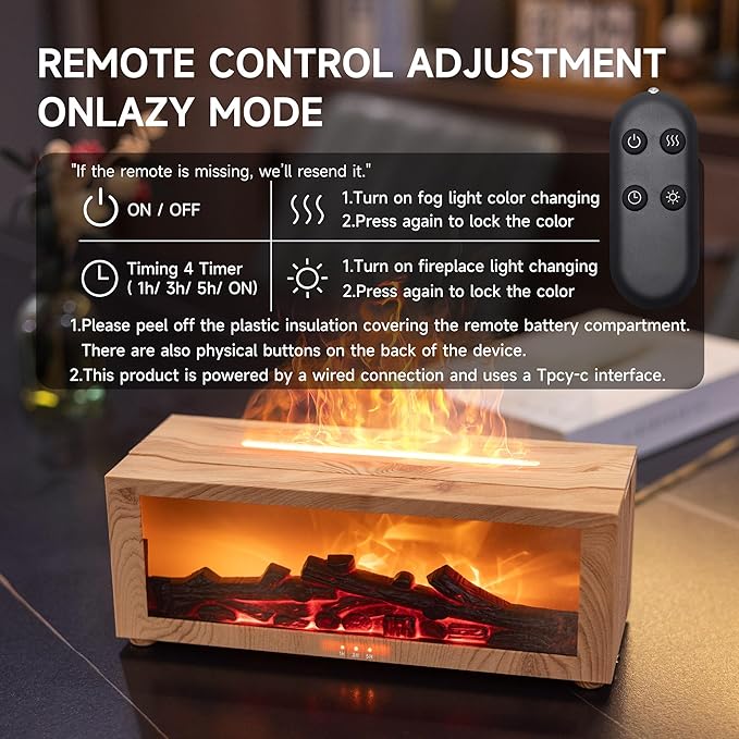 Fireplace Flame Air Diffuser Humidifier,7 Colors Aromatherapy Essential Oil Diffuser,Ultrasonic Aroma Humidifier with Timer for Home,Bedroom,Office,Yoga
