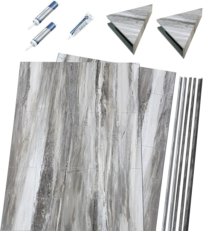 Palisade 78in x 36in x 36in Waterproof Vinyl Corner Shower Surround Kit with Accessories in Urban Cliff