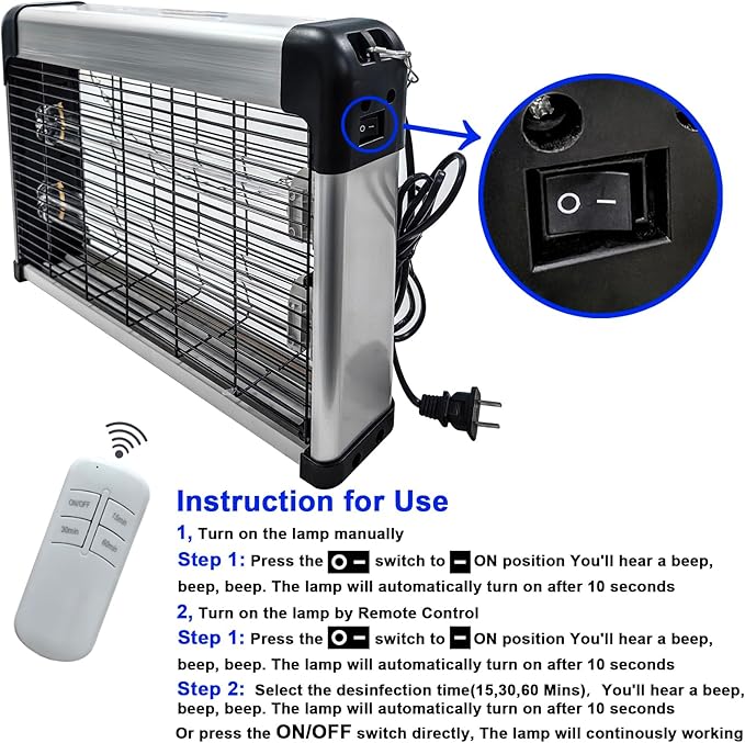 UV Light Sanitizer with Ozone 76 Watts (2x38W), UVC Disinfection Lamp w/Remote Control, Odor and Dust Mite Removal, Ultraviolet Light for Kitchen/Basement/Bathroom Black