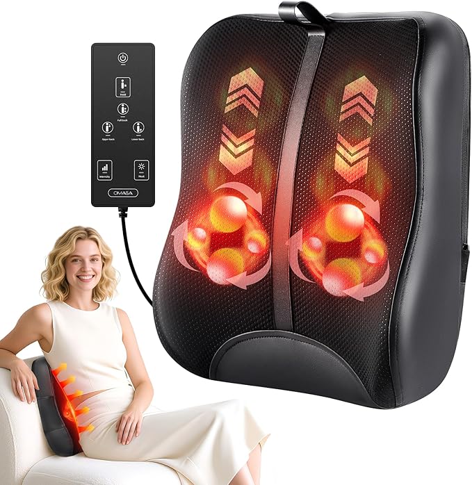 OMASSA Shiatsu Back Massager with Heat-Electric Back Massager for Pain Relief Deep Tissue-Up and Down Rolling Massage Heated Lower Back Massager for Office/Home/Car-Gift for Men Women Parents