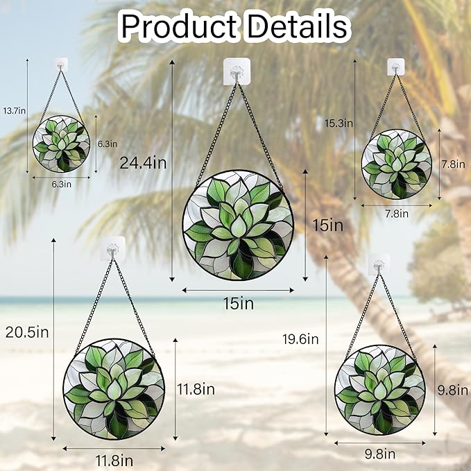 CRISGIF Stained Glass Window Hanging - Ireland Green Plants Suncatcher for Doors Garden Succulent Sun Catchers Decor Mother's St. Patrick's Day Birthday for Women Men Mom Nana 6.3 in