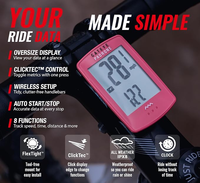 CATEYE Padrone Wireless Bike Computer – Oversized Display Cyclocomputer - Image 3