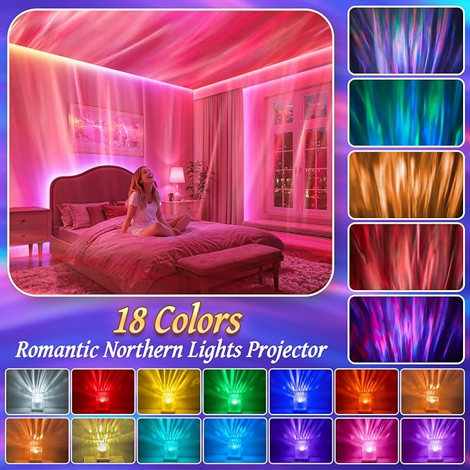 Northern Lights Projector Valentines Day Gifts for Her/Him, 18-Color Sunset Lamp Galaxy Projector Aurora Light Projector for Bedroom,Mood Lighting Room Lights,Cute Stuff Game Room Decor for Teen Girls