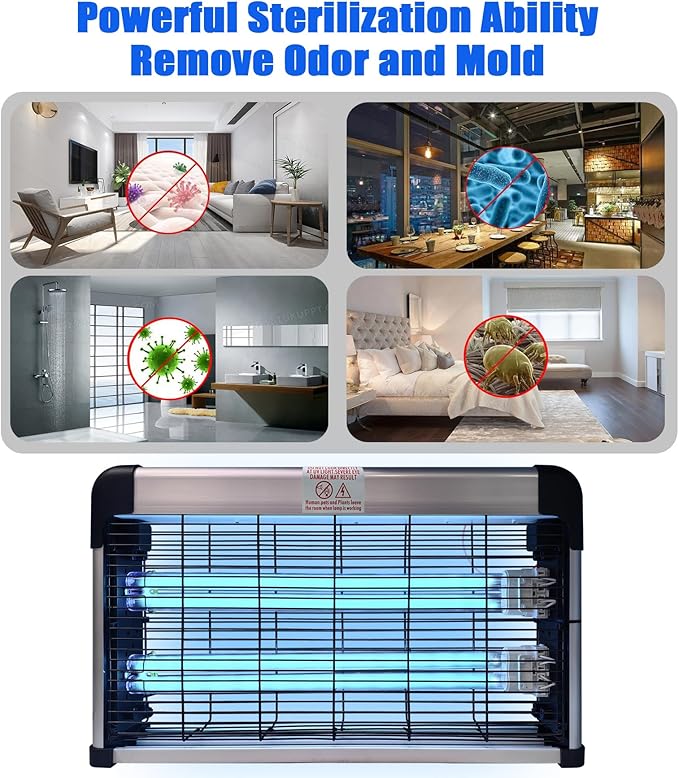 UV Light Sanitizer with Ozone 76 Watts (2x38W), UVC Disinfection Lamp w/Remote Control, Odor and Dust Mite Removal, Ultraviolet Light for Kitchen/Basement/Bathroom Black