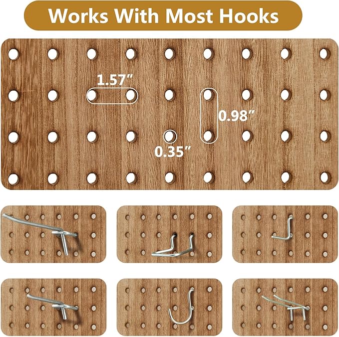Asnefeli Pegboard Display Room Divider with 24 Hooks, 6 Panel 5.6Ft Wood Room Divider Folding Privacy Screen, Portable Freestanding Wall Organizer for Retail Craft Art Display Board, Natural