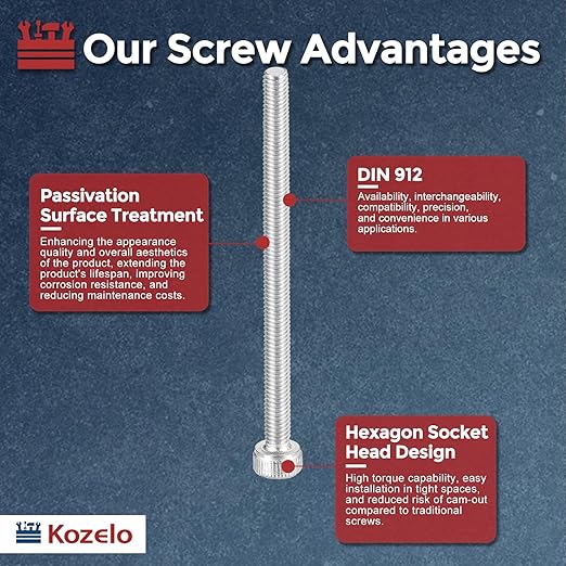 Kozelo 50pcs Socket Head Cap Screws - [M3-0.5 x 45mm] 304 Stainless Steel Allen Socket Drive for Electrical Motor 3D Printing Fan Engine Replacement Use, Silver