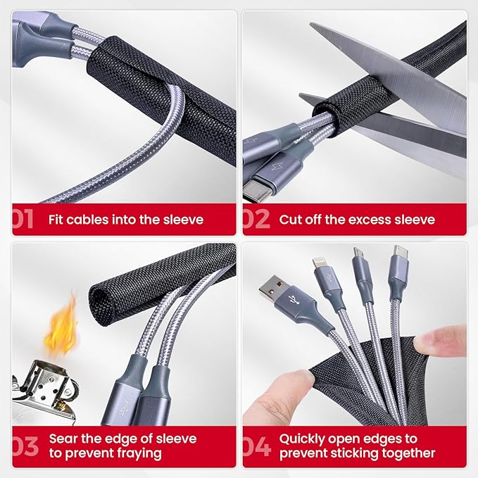 Sonoreboom Split-Sleeves Black Wire Loom Tubing - Flexible, Wear-Resistant Cord Management Cover for Car/Office/Home Harness (1" - 36 Feet)