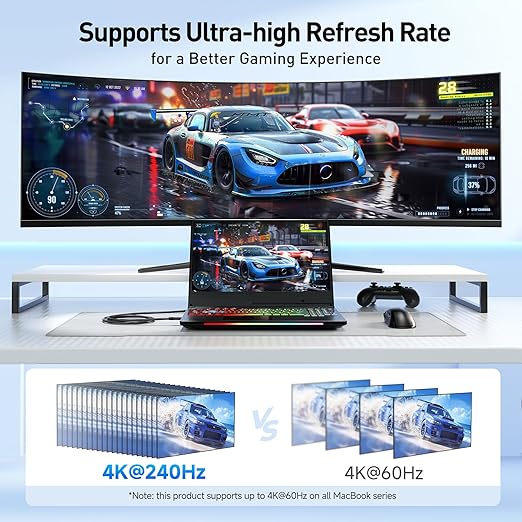 Cable Matters Unidirectional USB C to HDMI 2.1 Cable - 15ft, Support 4K@240Hz and 8K@60Hz, HDR - Thunderbolt 4, Thunderbolt 5, USB 4 Compatible with MacBook Pro, XPS, ThinkPad - Max 4K@60Hz on macOS