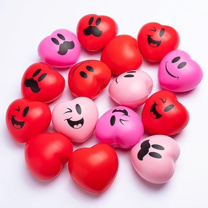 JOYIN 15 Pcs Valentines Day 3 inch Heart Stress Balls Stress Relief Heart Shaped Stress Ball Squishy Toys for Kids and Adults Party Favors, Valentines Day Gifts
