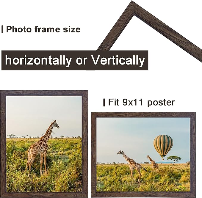 TKYGU 9 x 11 Picture Frame Set of 3, Poster Photo frame, Horizontal and Vertical Formats for Wall or Tabletop, 9 x 11 walnut Wooden Frame with Shatter Resistant Plexiglass, best gift