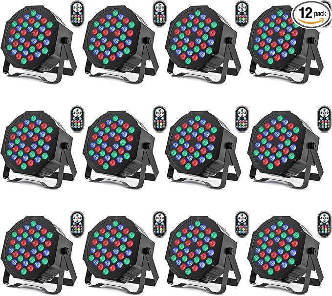 LED Par Lights 36 LED Stage Lights 7 Modes RGB DJ Light with Sound Activated Remote and DMX Control DJ Uplighting for Birthday Party Events Wedding Christmas Stage Lighting (12 Packs)