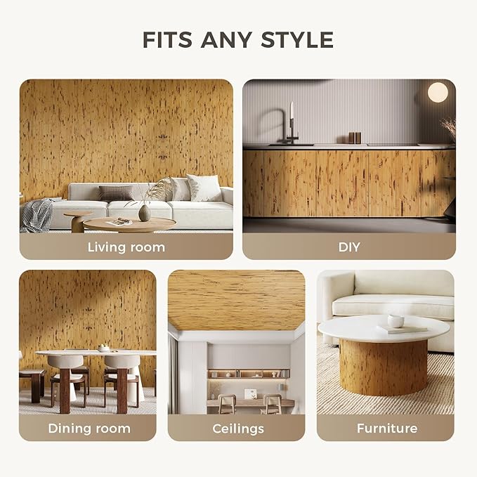 OUZUGIE 2 Pack 96x48 Inch Natural Bamboo Wall Panel – Yellow Burned Pole Wrap Paneling for Walls, Ceilings, Cabinets, Furniture – Ideal for Bedroom, Living Room & Office DIY Decor