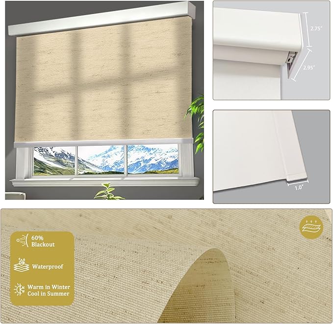 COOLWINDS Motorized Blinds with Remote Cordless Automatic Motorized Shades Custom Blinds for Indoor Windows Smart Curtains with Alexa Google Home(Light Filtering Linen Soft Dunes,W46 x H72in)