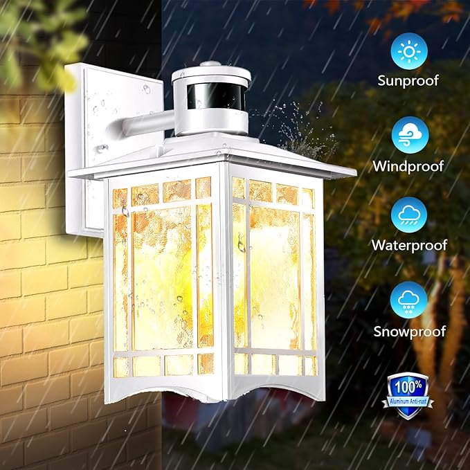 XANGQAN Motion Sensor Outdoor Wall Lights White Dusk to Dawn Light Fixture for House Porch Patio