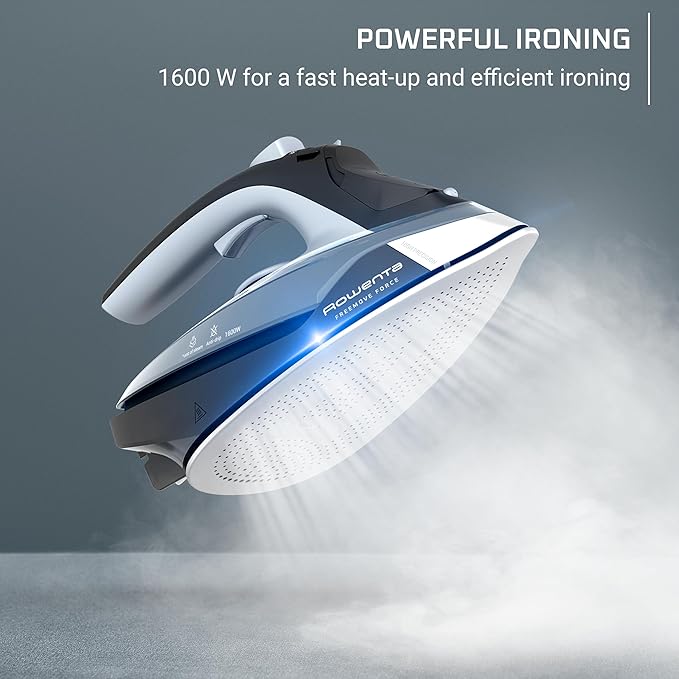 Rowenta Freemove Cordless Iron with Steam, 1600 Watts, Stainless Steel Soleplate, Rapid Heating, Portable Steamer for Clothes, Rechargeable for Wireless Ironing, Handheld Steamer Iron, Blue, DE6730