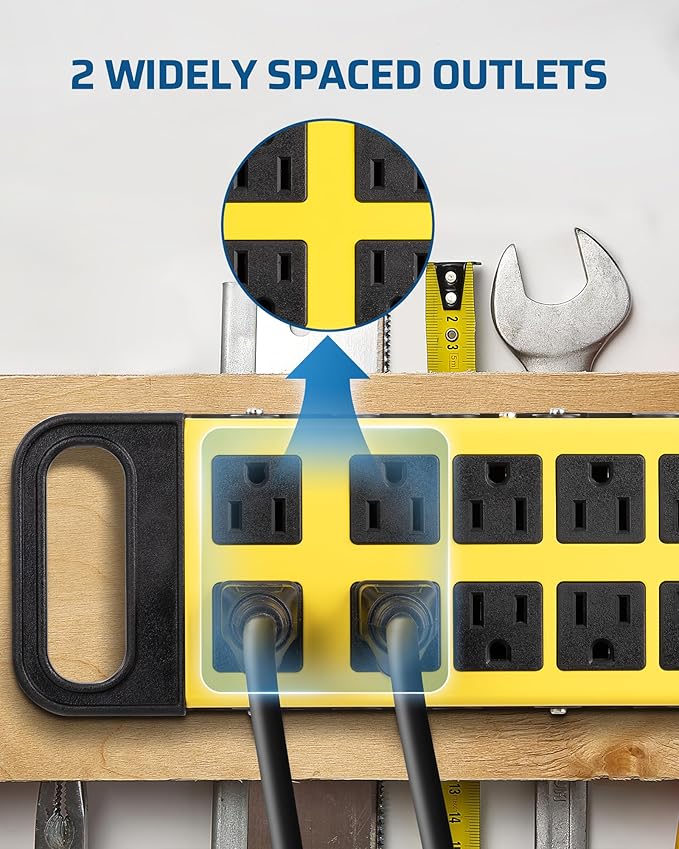 DEWENWILS 10-Outlet Metal Surge Protector Power Strip, UL Listed, 6Ft Cord Flat Plug, 15A Circuit Breaker, 14AWG 1440Joules, Heavy Duty Industrial Power Strip for Garage Workshop, Wall Mountable