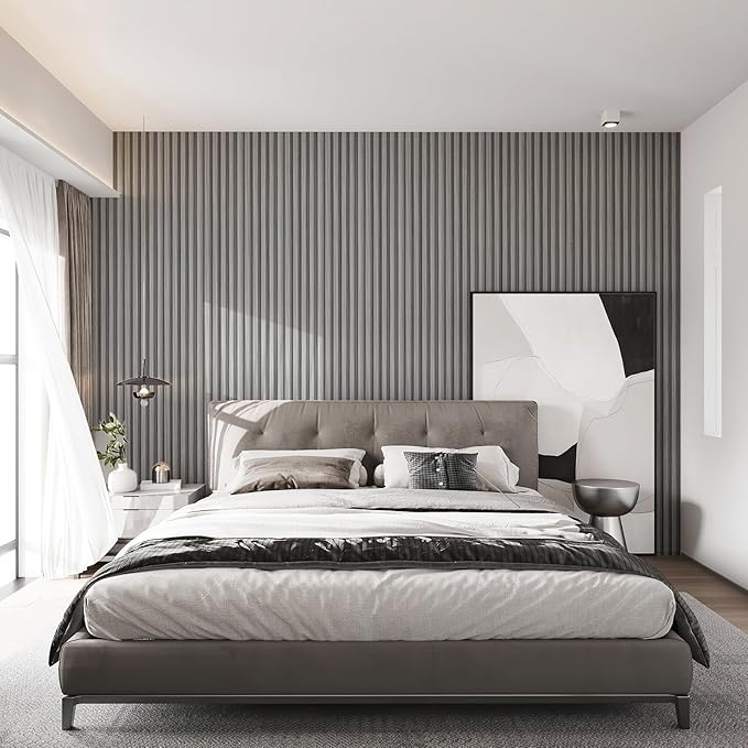 Art3d Slat Wall Panels, WPC Soundproof 3D Wall Paneling for Interior Wall Decor, TV Background, 8-Pack 96 x 6 in. Gray Oak