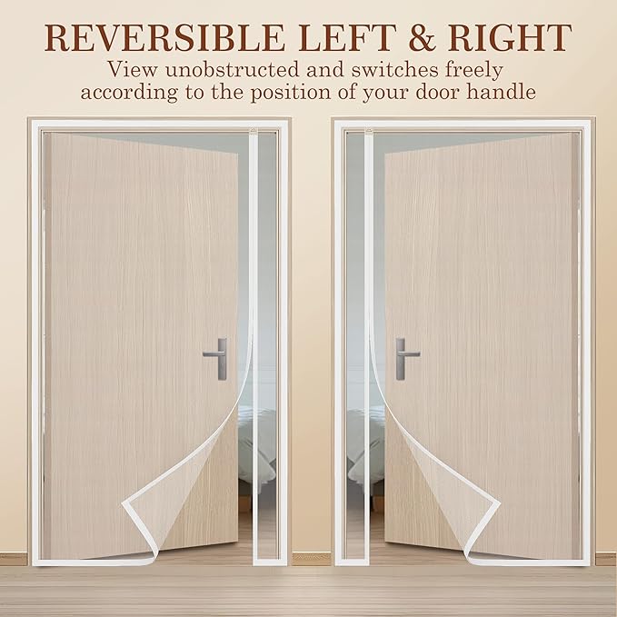 Yotache White Reversible Left Right Side Opening Screen Doors with Magnets Fits Door Size 34 x 80, Reinforced Sewing Magnetic Mesh, Actual Screen Size 36" x 81"