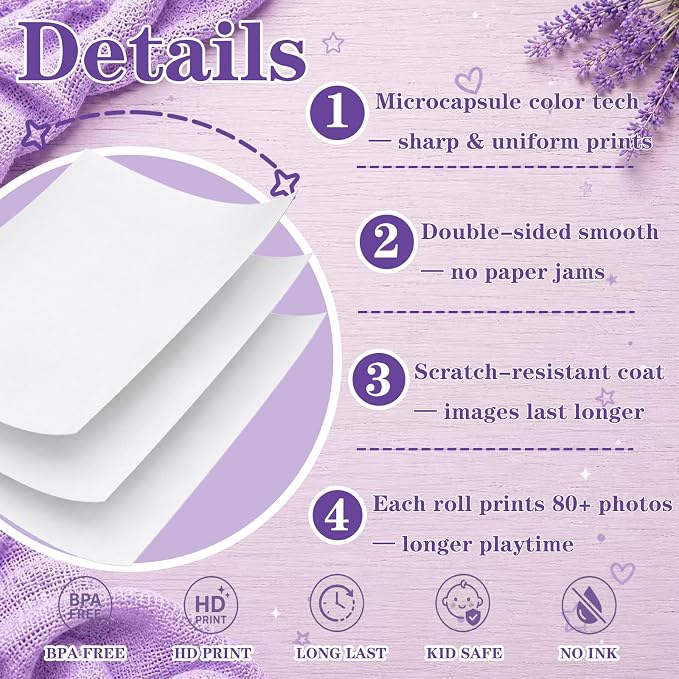 12 Rolls Kids Camera Instant Print Paper Refill-Popikcal Thermal Printer Camera - Image 3