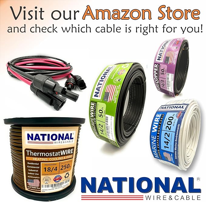 NATIONAL Wire & Cable – 14 AWG 3-Conductor Premium Copper Wire, 500 ft, Stranded | Made in USA, Heavy-Duty Flexible Jacket | Automotive, Low Voltage, LED, Lights, DIY, Indoor and Outdoor Use