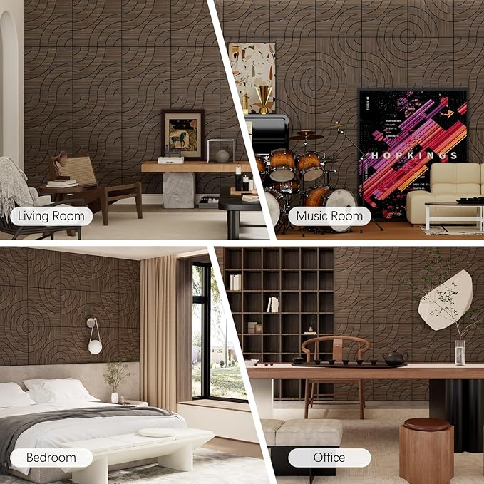 ARMURO 4 Packs Acoustic Wall Panels - Self-Adhesive 3D Wood Slat Wall Panel- Peel and Stick Sound Absorbing Panels for Noise Reducing - Feature Wall Decor for Home & Office