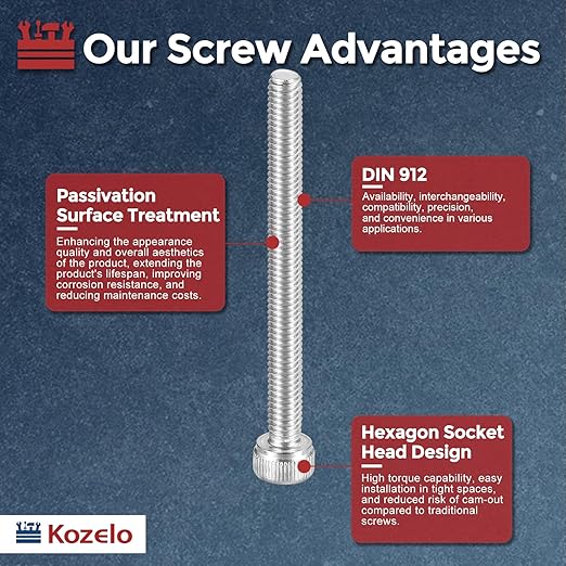 Kozelo 20pcs Socket Head Cap Screws - [M4-0.7 x 45mm] 304 Stainless Steel Allen Socket Drive for Electrical Motor 3D Printing Fan Engine Replacement Use, Silver