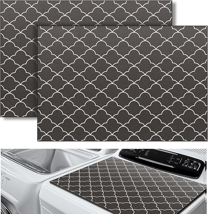 Teenyyou 2 Pcs 26" x 18" Dryer Top Protector Mat, Washer and Dryer Topper, Non Slip Waterproof Machine Cover Dust Proof Quick Drying Topper Pad for Laundry and Kitchen (Stylish)