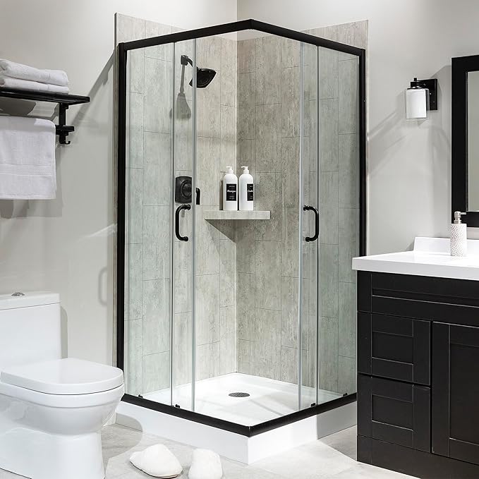Palisade 78in x 36in x 36in Waterproof Vinyl Corner Shower Surround Kit with Accessories in Urban Coast