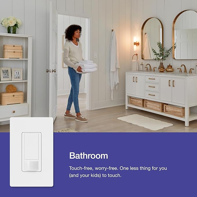 Lutron Maestro Motion Sensor Light Switch Indoor for Bathroom, Garage, Laundry Room, Closet, Occupancy Sensor Light Switch, Single-Pole, No Neutral, MS-OPS5M-WH