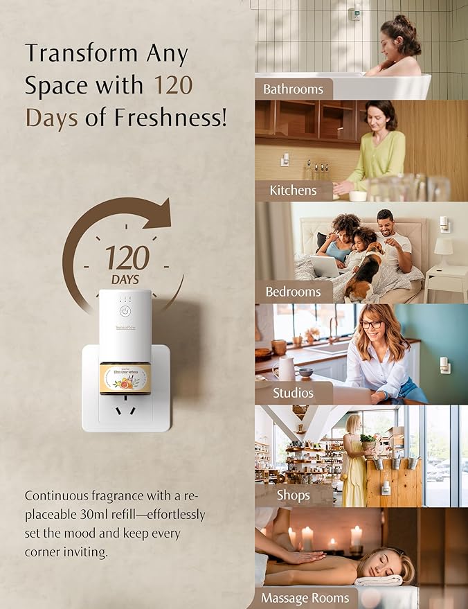 SF101 Pro Waterless Essential Oil Diffuser, Plug in Aromatherapy Diffuser & Non-Toxic air Freshener, 120-Day Natural Aroma Mist, Covers 1000 Sq Ft- Free 30ml Jasmine Dew Harmony