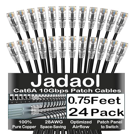 Jadaol UL Listed Patch Cables Cat 6a / Cat 6 0.75 ft 24-Pack, 10Gbps 550MHz by Jadaol