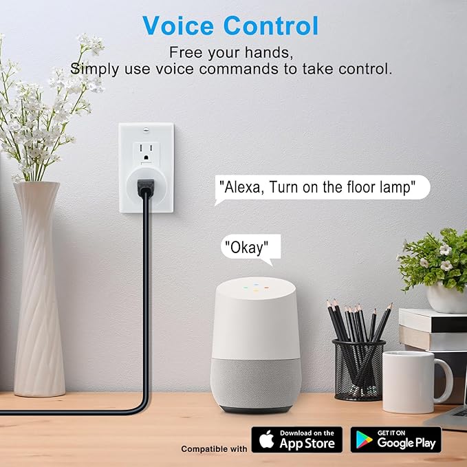 WiFi Smart Outlet Plug with Remote,GreenCycle 4 Electric Smart Plug with Remote,Compatible with Alexa and Google Home via Tuya,15A/1500W，Remote Control from Anywhere,TUV FCC List(2.4G)