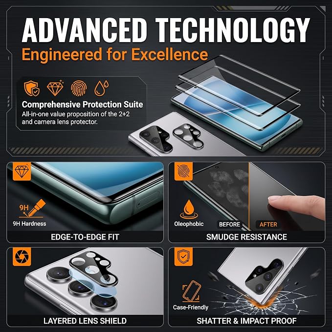 2 Pack Galaxy S23 Ultra Screen Protector, HD Clear Tempered Glass, 2 Pack - Image 8