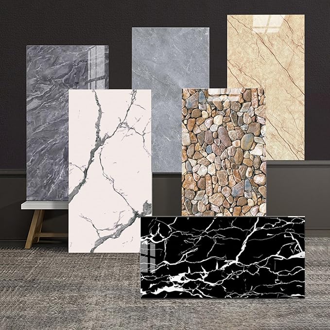 Wall Panels Peel and Stick，PVC Imitation Artificial Marble Tiles Sticker，10 pcs 23.6" L x 11.8" W，Heat-Resistant Backsplash Tile，Ideal for Kitchen Bathrooms Living Rooms Bedrooms. (Ionian ash, 40pcs)