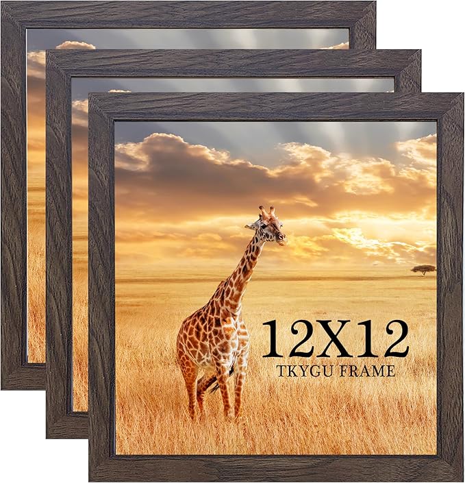 TKYGU 12x12 Picture Frame Set of 3, walnut Wooden Frame 12by12 Square Wall Gallery Poster Photo frame with Durable Shatter Resistant Plexiglass for Wall Hanging best gift