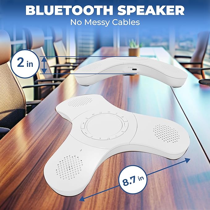 Skywin Bluetooth Conference Speaker with Microphone, Portable Wireless Speaker for Office Desk, Computer, and Laptop, Bluetooth Microphone for Conference Room, and PC, Smart Speakerphone (White)