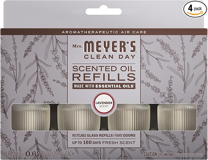 MRS. MEYER'S CLEAN DAY Scented Oil Refills, Lavender, contains 4 .67 fl oz refills